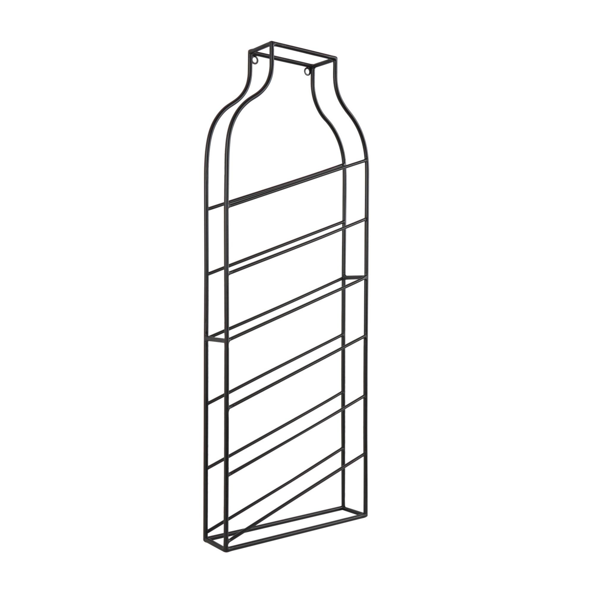 13" x 35" Black Metal Bottle Shape Wall Wine Rack